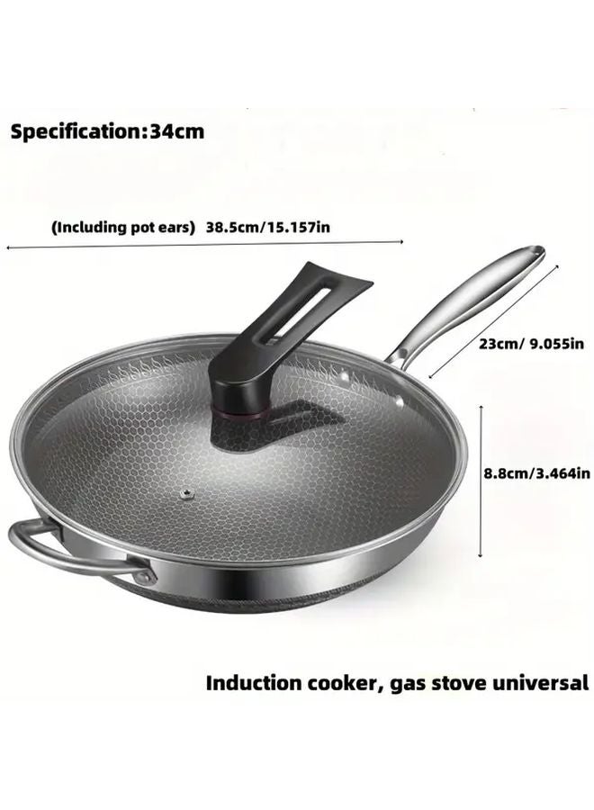13 39 Inch 304 Stainless Steel Honeycomb Wok With Lid For Gas Induction Stoves Cooking Baking - Image 3